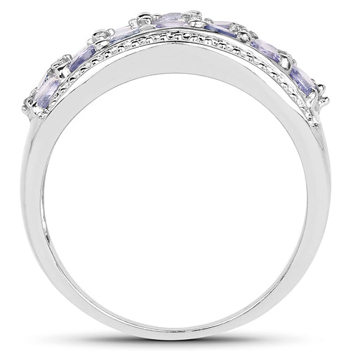 1.44 Carat Genuine Tanzanite & White Topaz Sterling Silver Ring