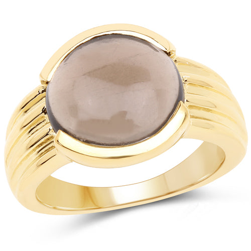 Anillo de Compromiso de Plata Esterlina con Cuarzo Ahumado Baño de Oro Amarillo de 14K