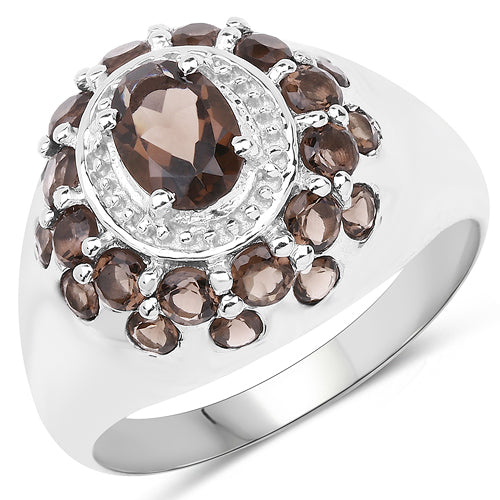 Bague en argent sterling avec quartz fumé véritable de 1,90 carat