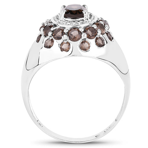 Bague en argent sterling avec quartz fumé véritable de 1,90 carat