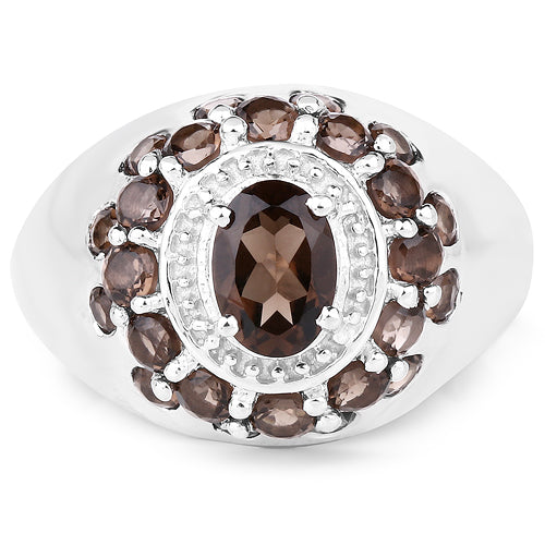 Bague en argent sterling avec quartz fumé véritable de 1,90 carat