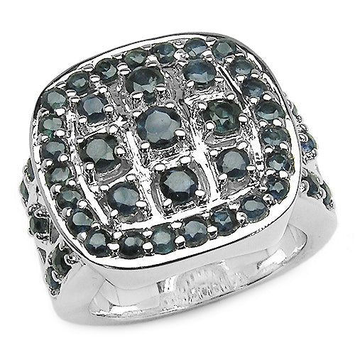 Anillo de Clúster de Zafiro Azul de 2.60 Quilates en Plata Esterlina