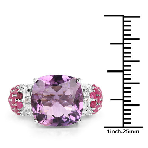 6.55 Carat Amethyst, Ruby & White Topaz Sterling Silver Ring