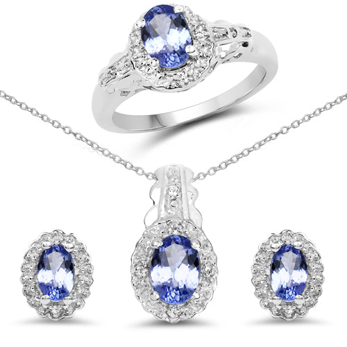 Ensemble de bijoux en tanzanite véritable de 2,46 carats et topaze blanche