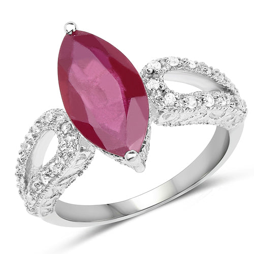 Bague en argent sterling de 3,56 carats avec rubis véritable et topaze blanche