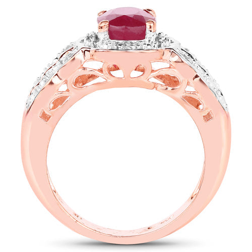 14K Rose Gold Plated Ruby and White Topaz Cocktail Ring