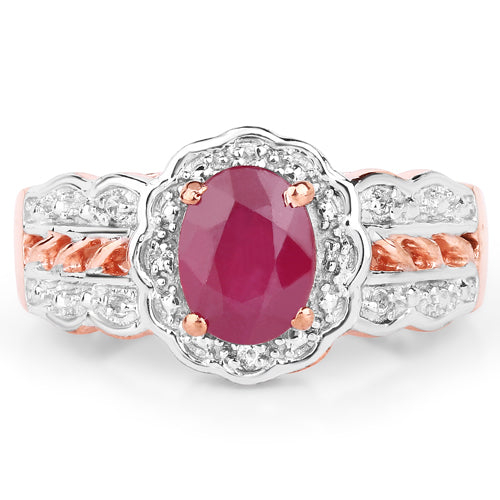 14K Rose Gold Plated Ruby and White Topaz Cocktail Ring