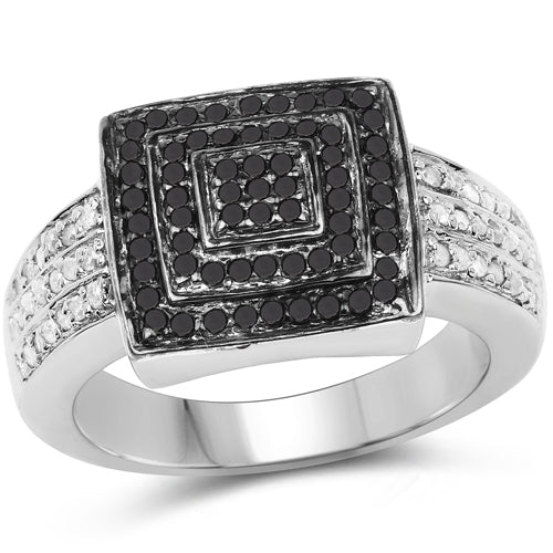 Bague en argent sterling avec diamants noirs et blancs de 0,55 carat