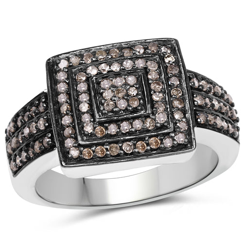 0.42 Carat Genuine Champagne Diamond Sterling Silver Engagement Ring