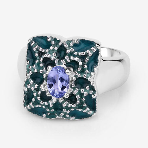 0.44 Carat Genuine Tanzanite Sterling Silver Engagement Ring