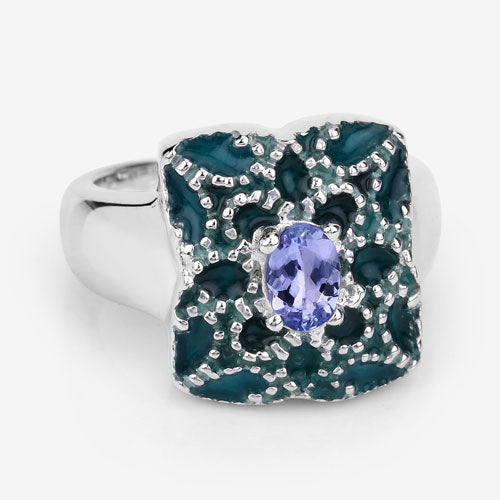 0.44 Carat Genuine Tanzanite Sterling Silver Engagement Ring