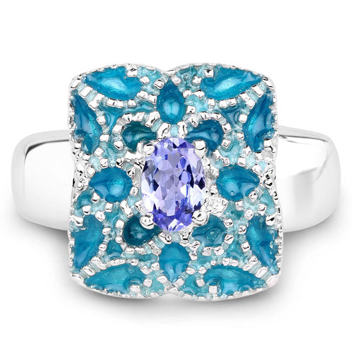 0.44 Carat Genuine Tanzanite Sterling Silver Engagement Ring