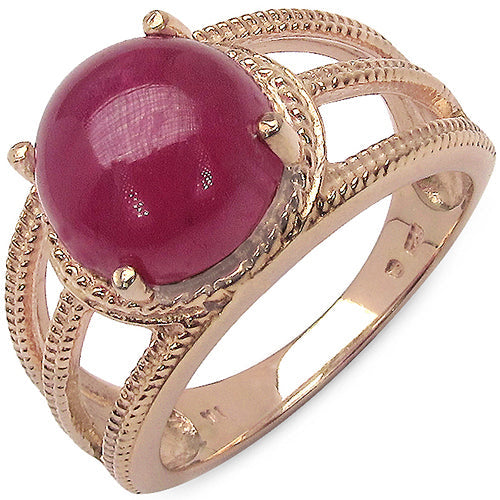 14K Rose Gold Plated 6.55 Carat Ruby Sterling Silver Ring