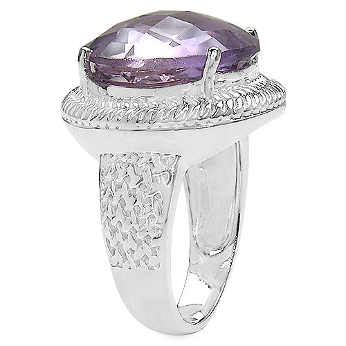 Anillo de Compromiso de Plata Esterlina con Amatista Genuina de 10.22 Quilates