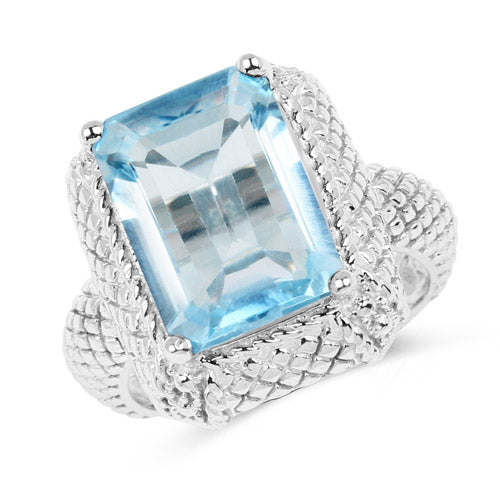 9.25 Carat Genuine Blue Topaz Sterling Silver Ring
