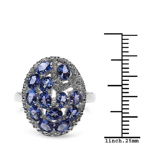 Anillo de Plata Esterlina con Tanzanita y Topacio Blanco de 2.29 Quilates