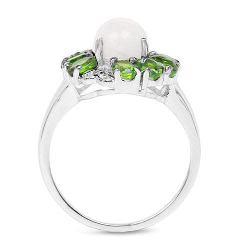 Bague élégante en opale éthiopienne de 2,93 carats et diopside chrome