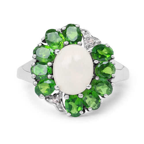 Bague élégante en opale éthiopienne de 2,93 carats et diopside chrome