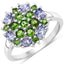 Bague en Argent Sterling de 2,03 Carats en Tanzanite et Diopside Chrome