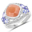 Bague en argent sterling avec pierre de lune pêche et tanzanite de 4,67 carats