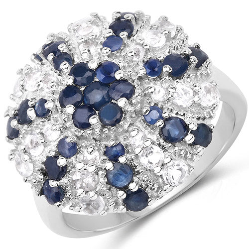 Anillo de Plata de Ley con Zafiro Azul y Topacio Blanco de 1.78 Quilates