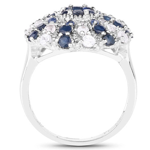 Anillo de Plata de Ley con Zafiro Azul y Topacio Blanco de 1.78 Quilates