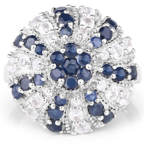 Anillo de Plata de Ley con Zafiro Azul y Topacio Blanco de 1.78 Quilates