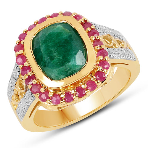 14K Yellow Gold Plated Emerald and Ruby Cocktail Ring