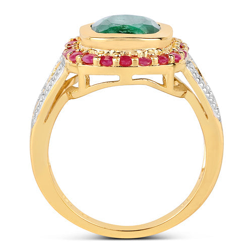 14K Yellow Gold Plated Emerald and Ruby Cocktail Ring