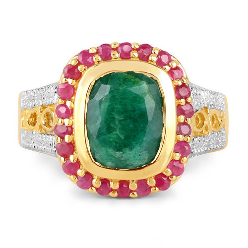 14K Yellow Gold Plated Emerald and Ruby Cocktail Ring