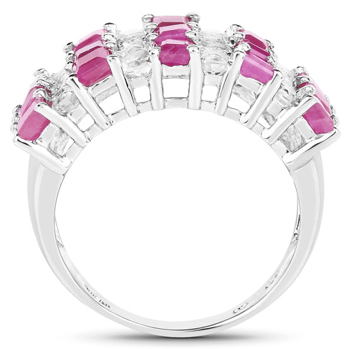 Bague de fiançailles en argent sterling avec rubis de 4,14 carats et topaze blanche