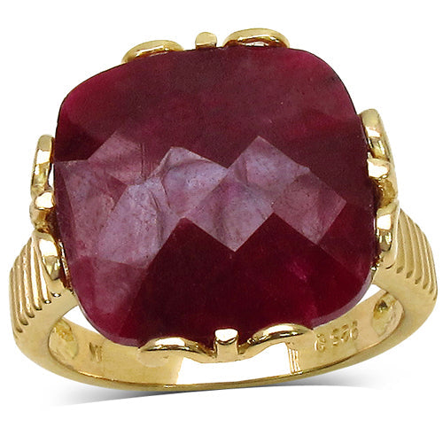 14K Yellow Gold Plated 19.20 Carat Genuine Ruby Ring