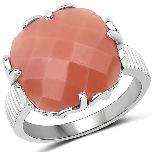 12.75 Carat Genuine Peach Moonstone Sterling Silver Ring