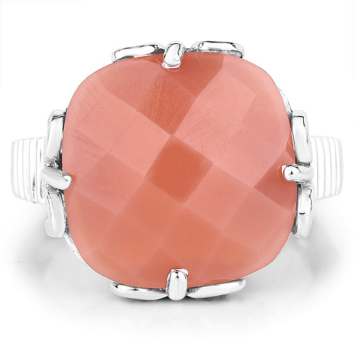 12.75 Carat Genuine Peach Moonstone Sterling Silver Ring