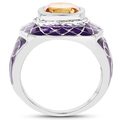 Anillo de Compromiso de Citrino Genuino de 2.00 Quilates en Plata de Ley