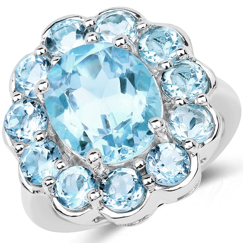 Anillo de Plata Esterlina con Topacio Azul Genuino de 8.67 Quilates