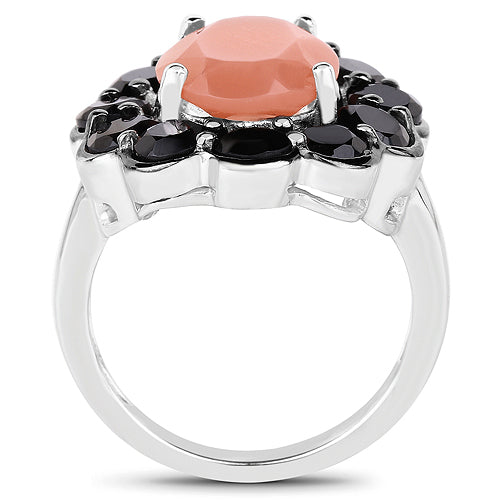 7.88 Carat Genuine Peach Moonstone & Black Spinel Ring