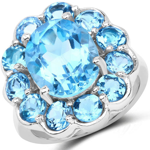 Bague en argent sterling avec topaze bleue suisse de 8,77 carats