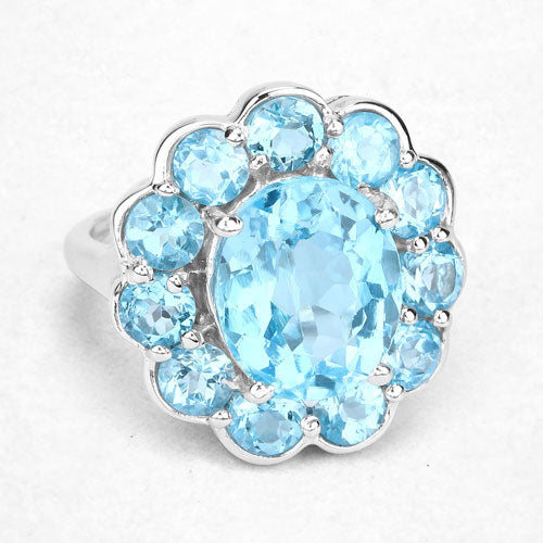 Bague en argent sterling avec topaze bleue suisse de 8,77 carats