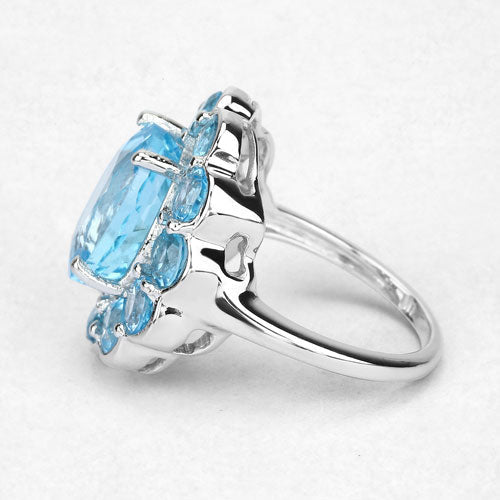 Bague en argent sterling avec topaze bleue suisse de 8,77 carats