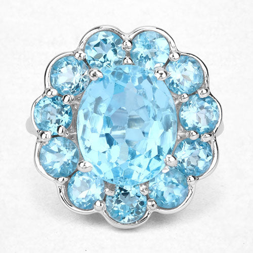 Bague en argent sterling avec topaze bleue suisse de 8,77 carats
