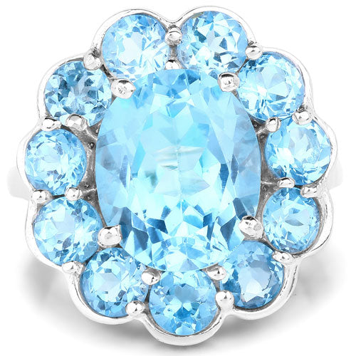 Bague en argent sterling avec topaze bleue suisse de 8,77 carats