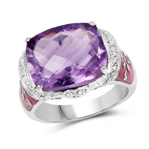 8.86 Carat Genuine Amethyst & White Topaz Sterling Silver Ring