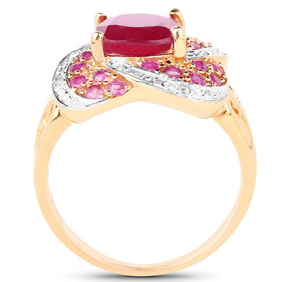 Bague en or rose 14K plaqué de 3,88 carats en rubis et topaze blanche