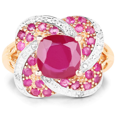 14K Rose Gold Plated 3.88 Carat Ruby & White Topaz Ring