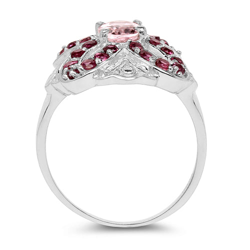 1.82 Carat Genuine Morganite & Rhodolite Sterling Silver Ring