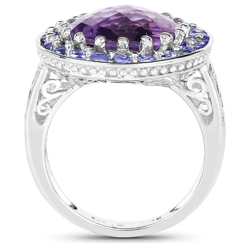 5.95 Carat Genuine Amethyst and Tanzanite Sterling Silver Ring