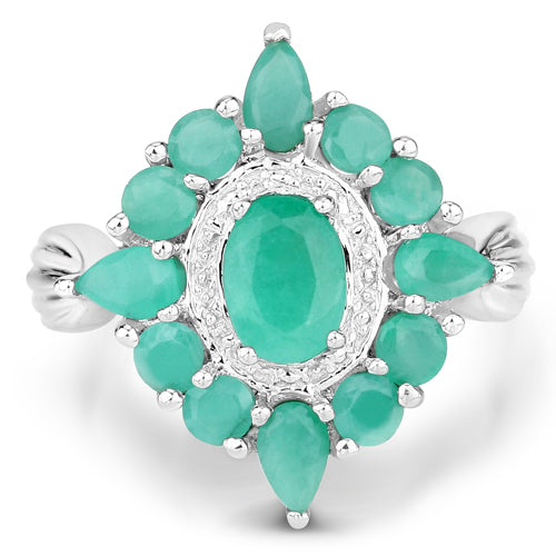 2.37 Carat Genuine Emerald Sterling Silver Engagement Ring