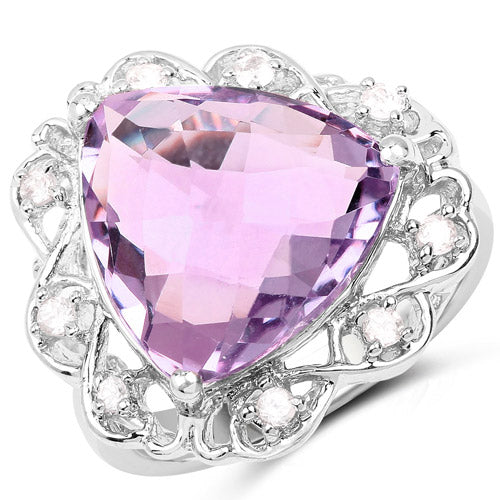 Anillo de plata esterlina con amatista genuina de 8.86 quilates y zirconia blanca