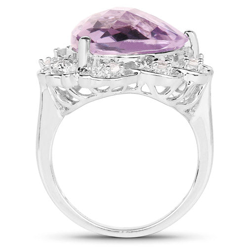 Anillo de plata esterlina con amatista genuina de 8.86 quilates y zirconia blanca